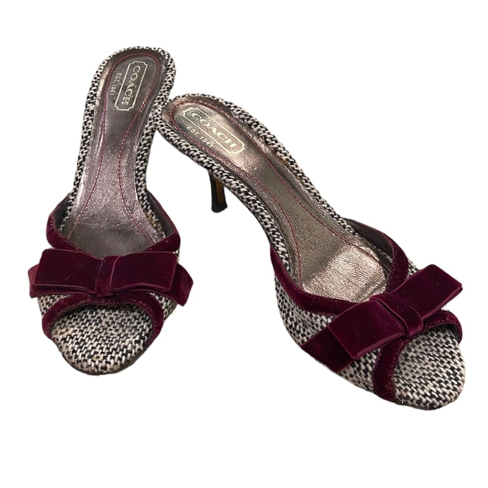 Coach Tweed Velvet Open Toe Kitten Heel Size 7.5